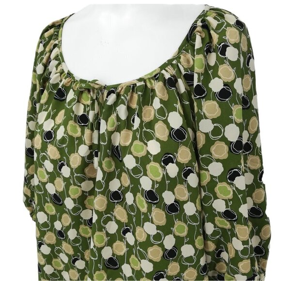 Ann Taylor Loft Peasant Blouse Size S Green Flowers Floral Abstract Short Sleeve - Picture 7 of 12